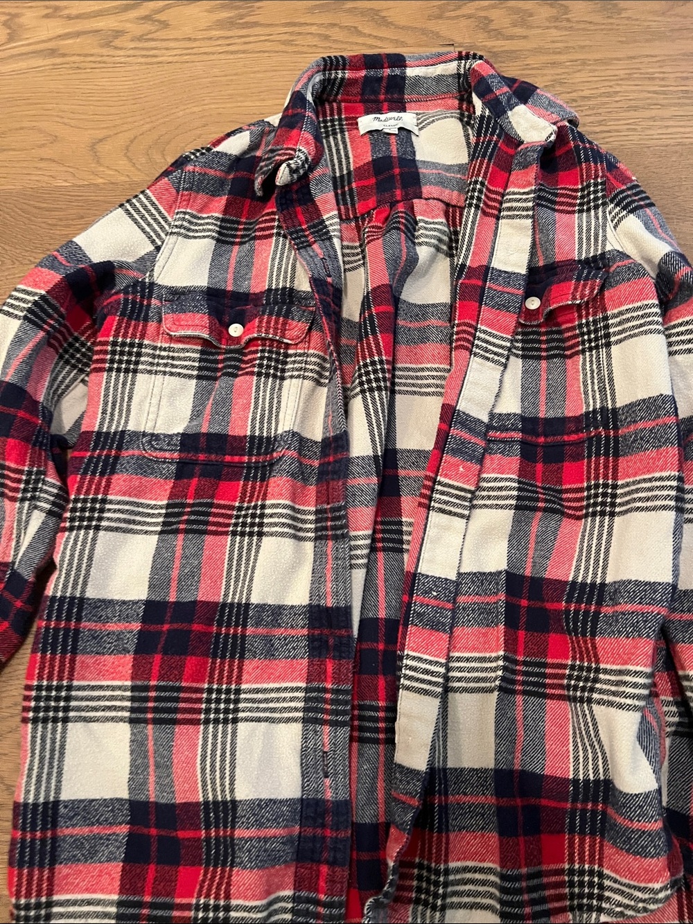 Madewell Red Navy Cream Plaid Button-Down Shirt
